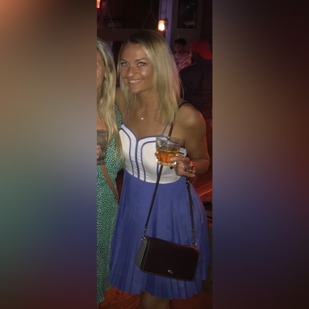 Blue and white dress